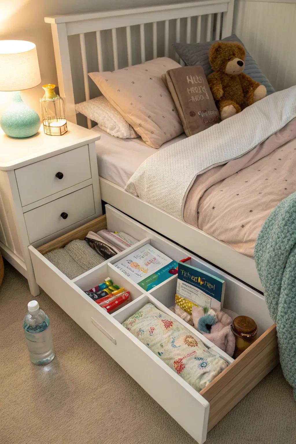 Storage solutions for the bedside that promote organized nights.