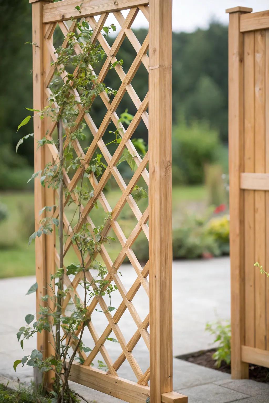 Enhance your garden with the timeless beauty of a crisscross panel trellis, where simplicity meets natural elegance.