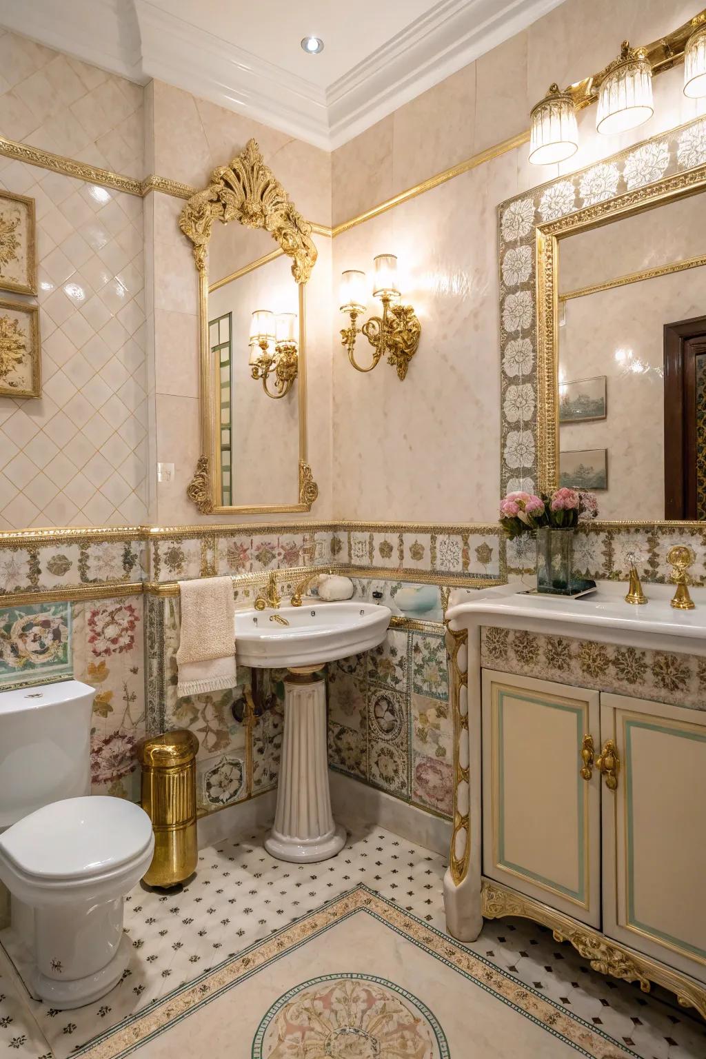 Classic charm featuring elaborate fixtures and time-honored tiles crafts a timeless bathroom.