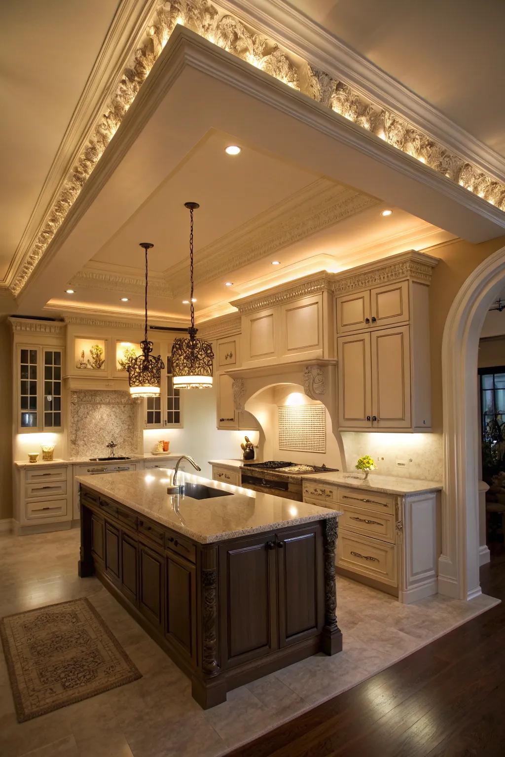 Crown molding lighting adds architectural flair and functionality.
