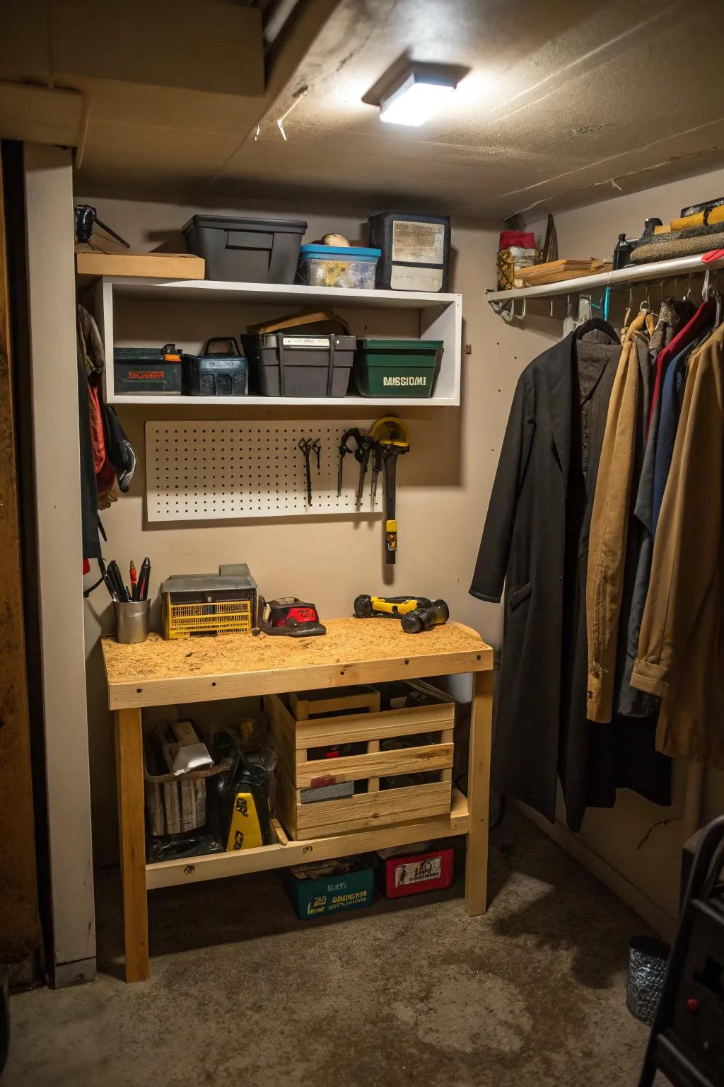 A workbench broadens versatility for hobbies and repairs.