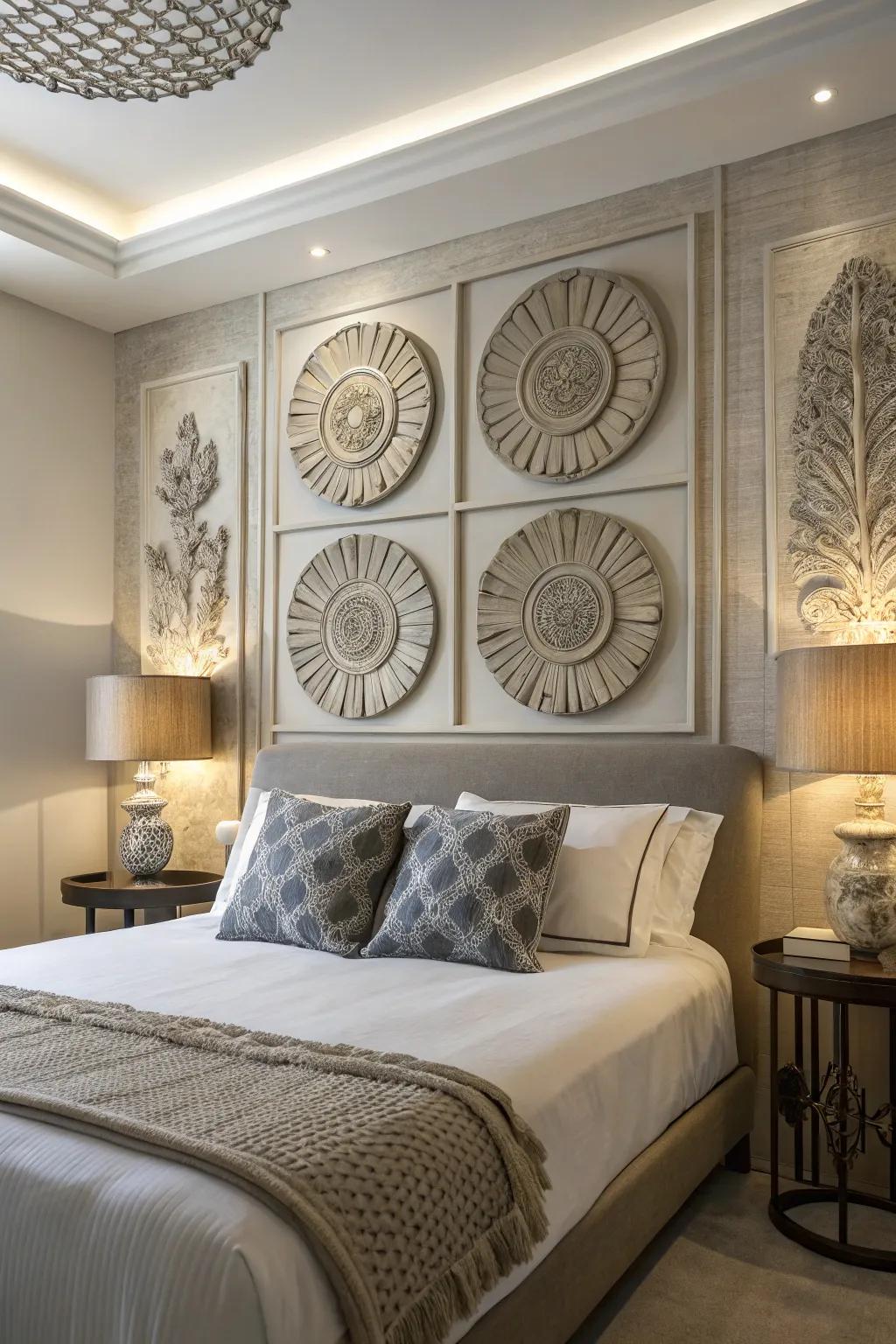 Sculptural elements add depth and interest.
