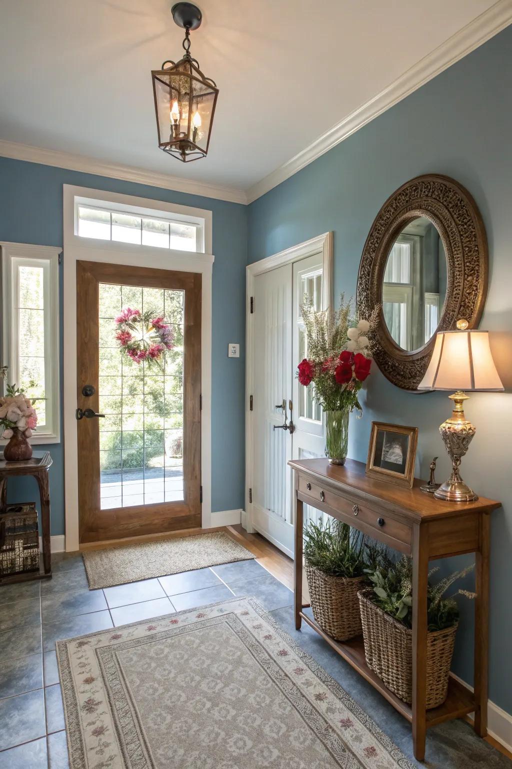 Set a welcoming tone with an entryway painted in warm blue.