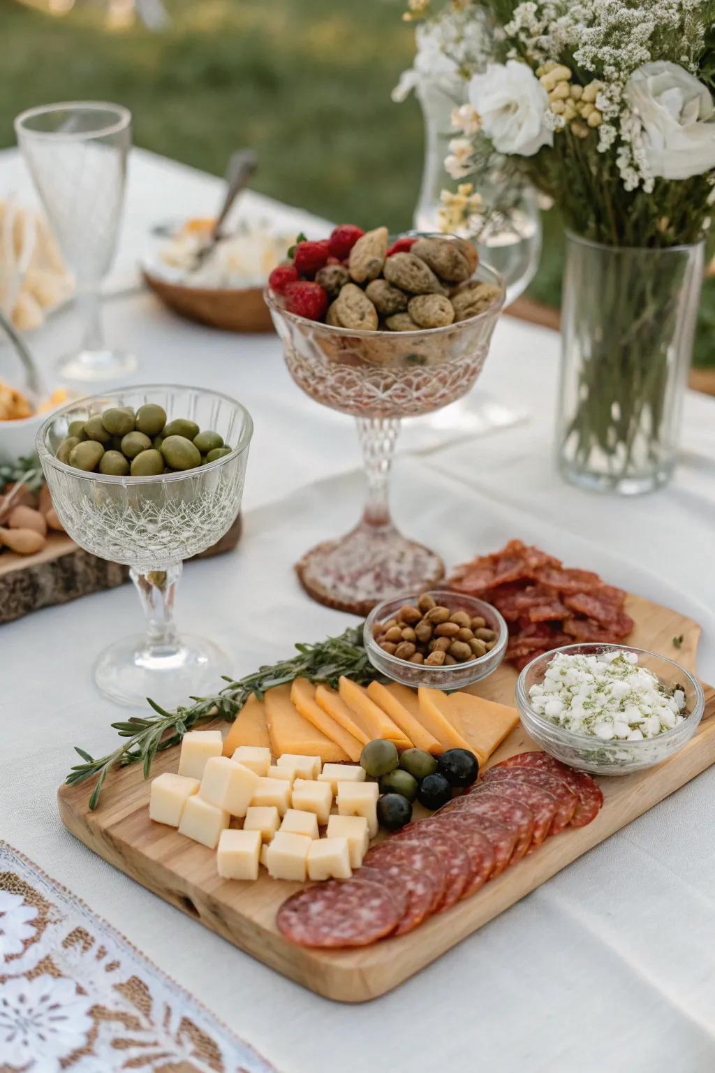 Vintage glassware adds elegance and sophistication.