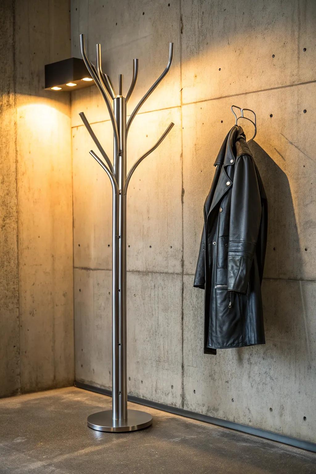 With this chic and useful metallic outerwear stand, you can improve the look of your entryway.