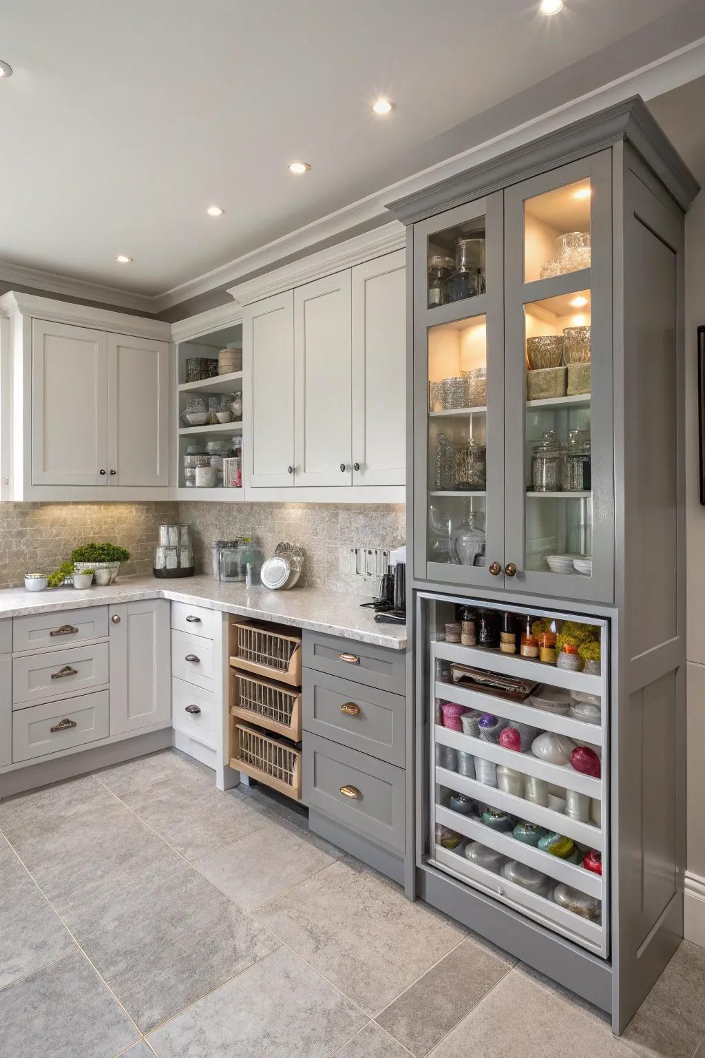 Modern shelving keeps the kitchen clutter-free.