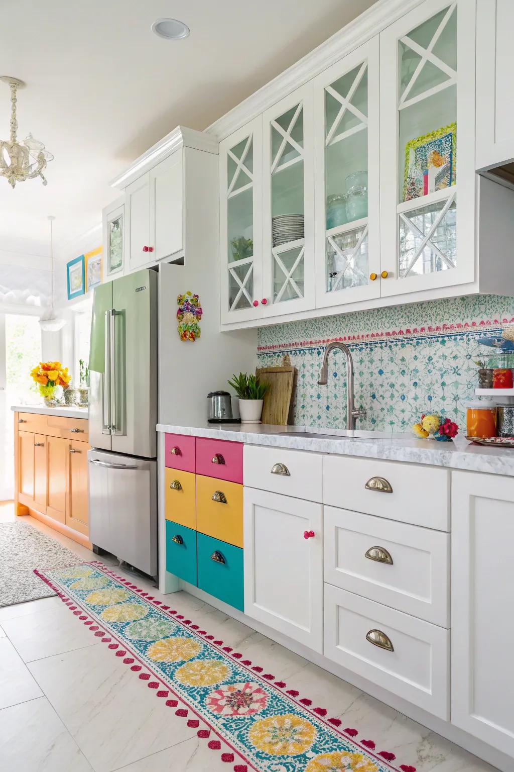 Daring enamel fixtures adding a vibrant pop of color.