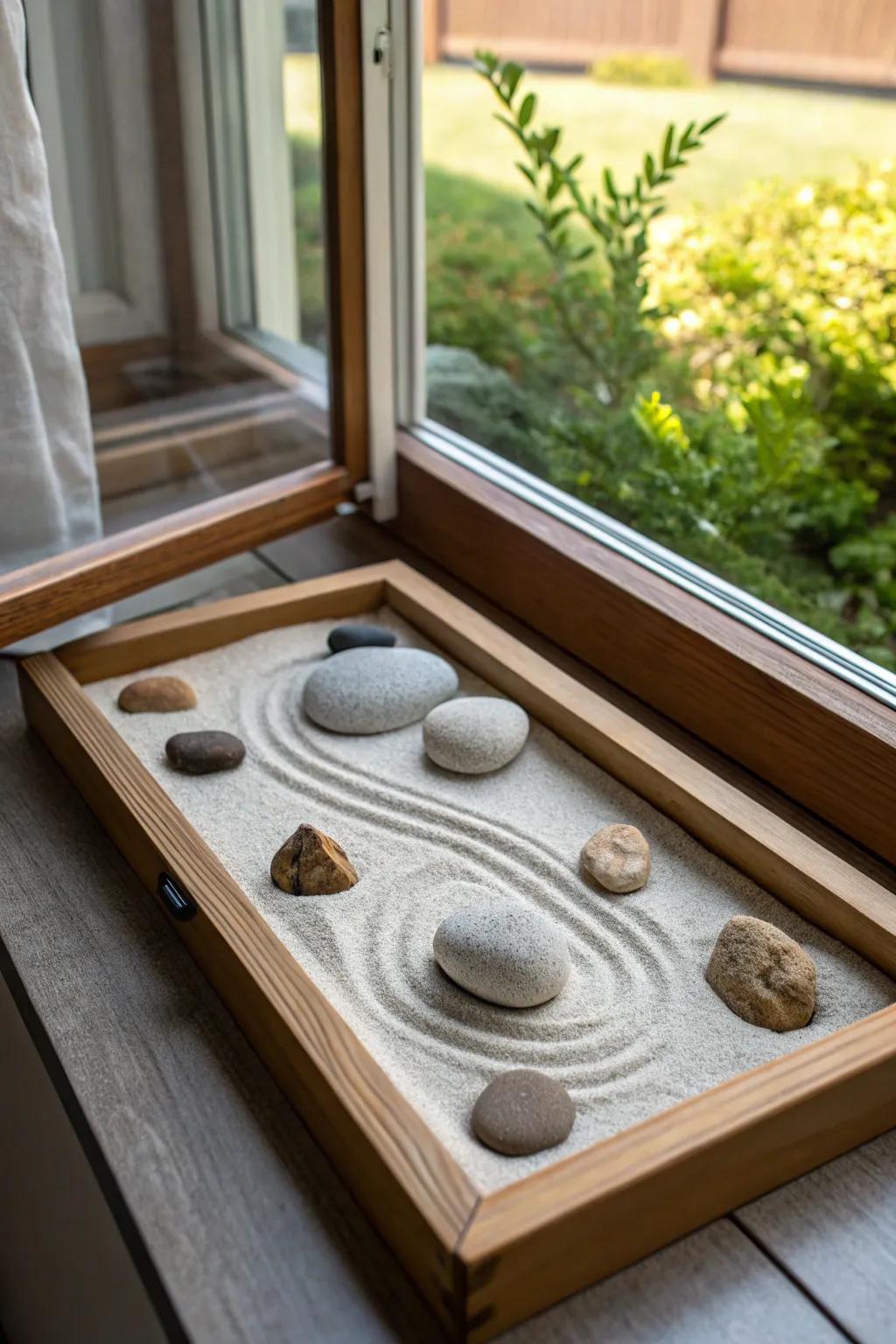 A peaceful space on the windowsill provides peace and tranquility.
