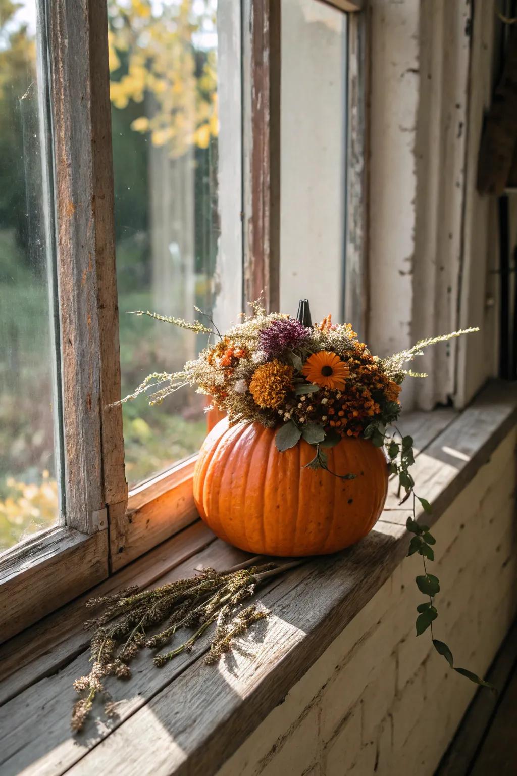 Gourd crowned with an bewitched floral configuration.