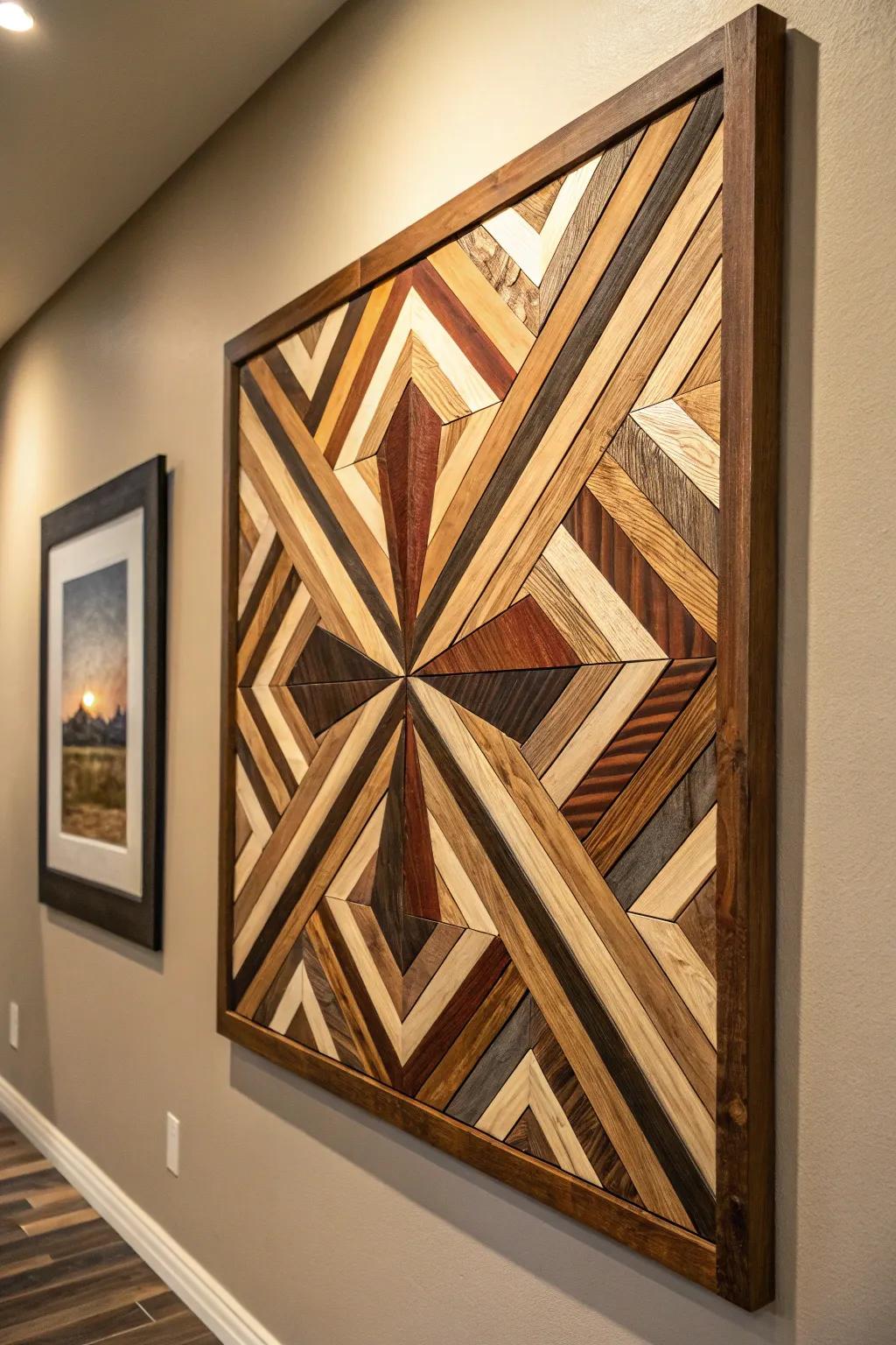 Elevate your space with this stunning geometric wooden wall art, where craftsmanship meets style.
