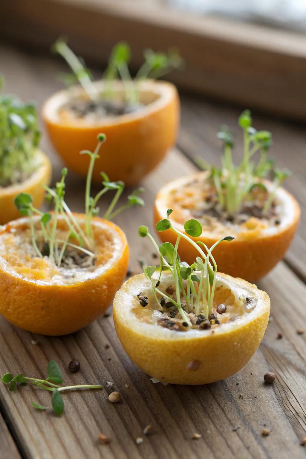 Citrus peels are reborn as eco-friendly seed starters.