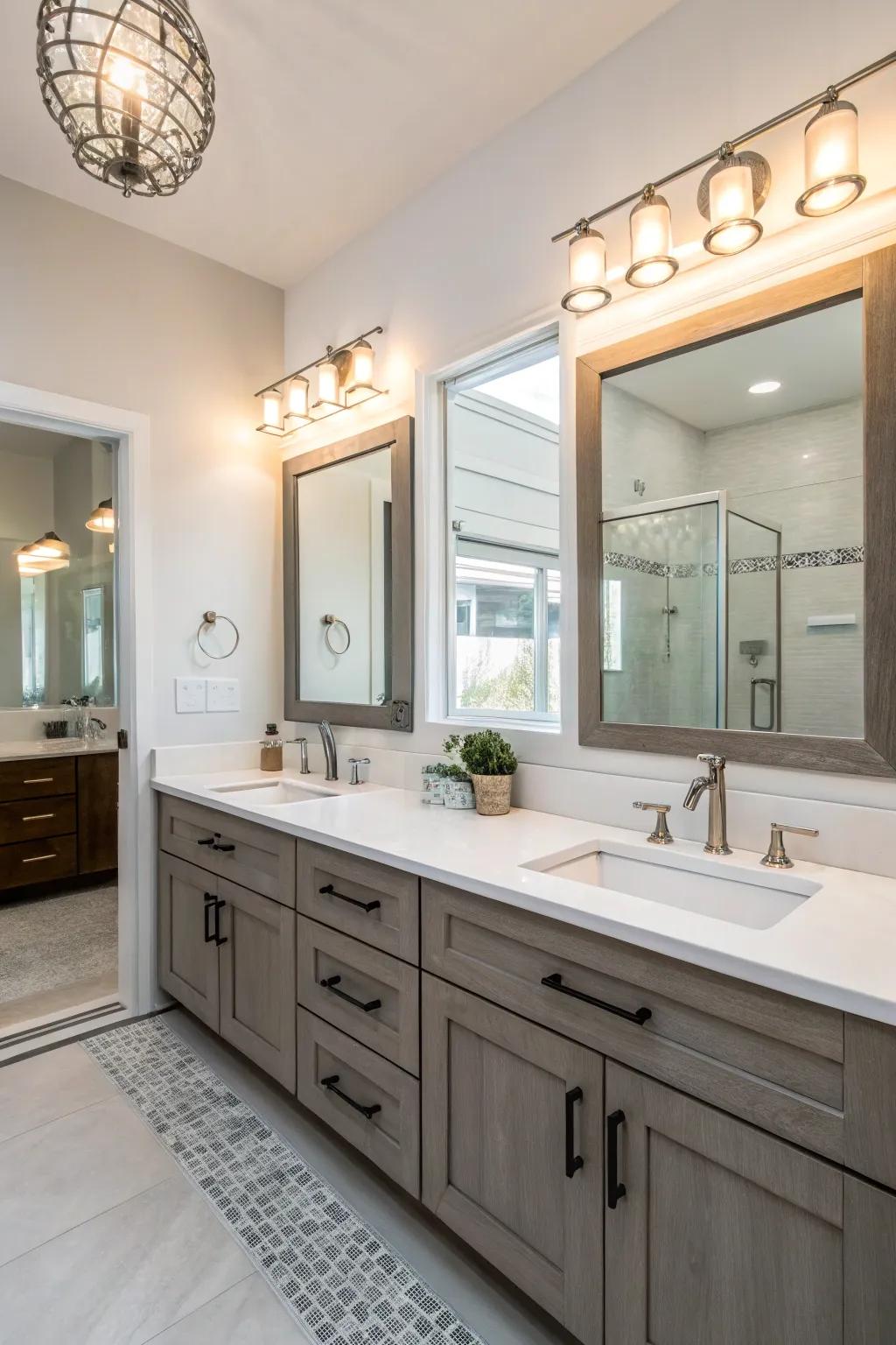 A dual-sink vanity setup for an added touch of luxury and practicality.