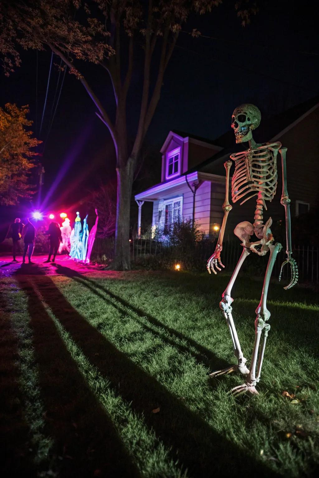 Artful lighting transforms the skeleton into an after-dark marvel.