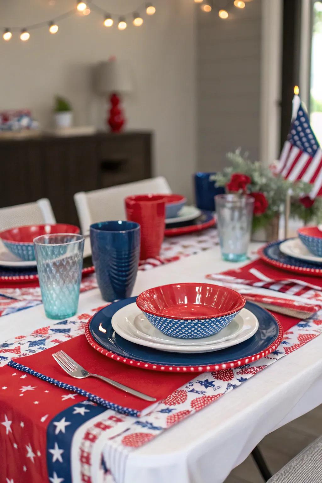 Deck your table in scarlet, ivory, and azure for a celebratory feast.
