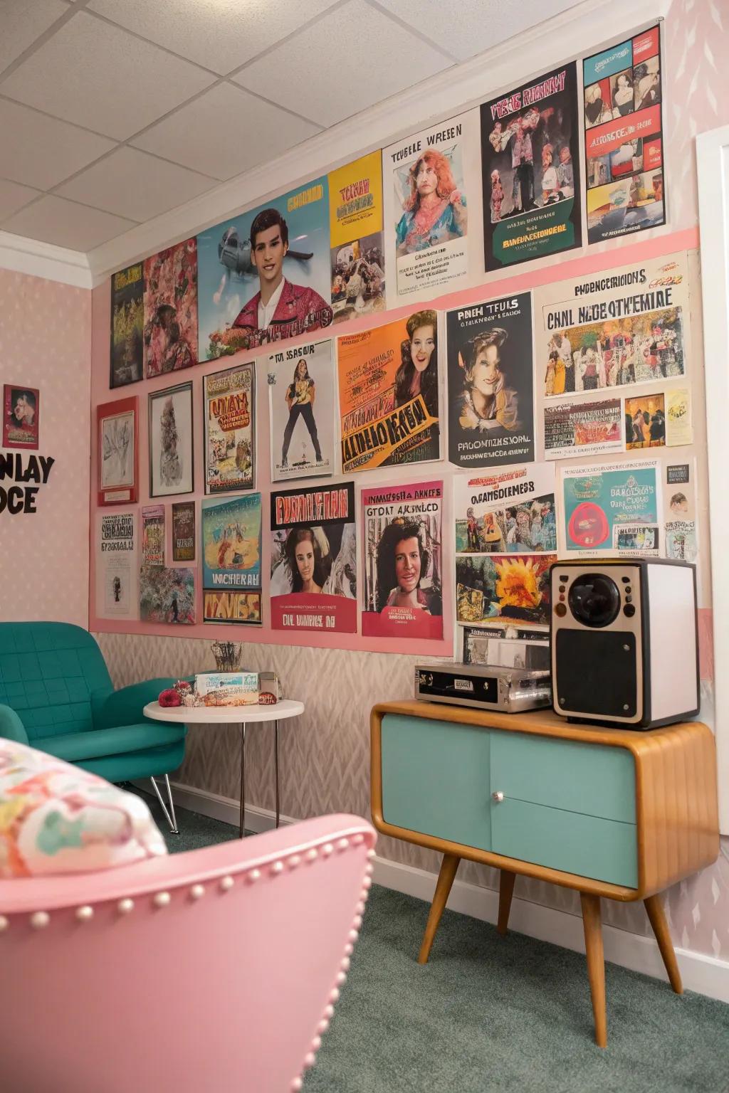 A pop culture mashup showcasing 80s movie posters and magazine snippets.