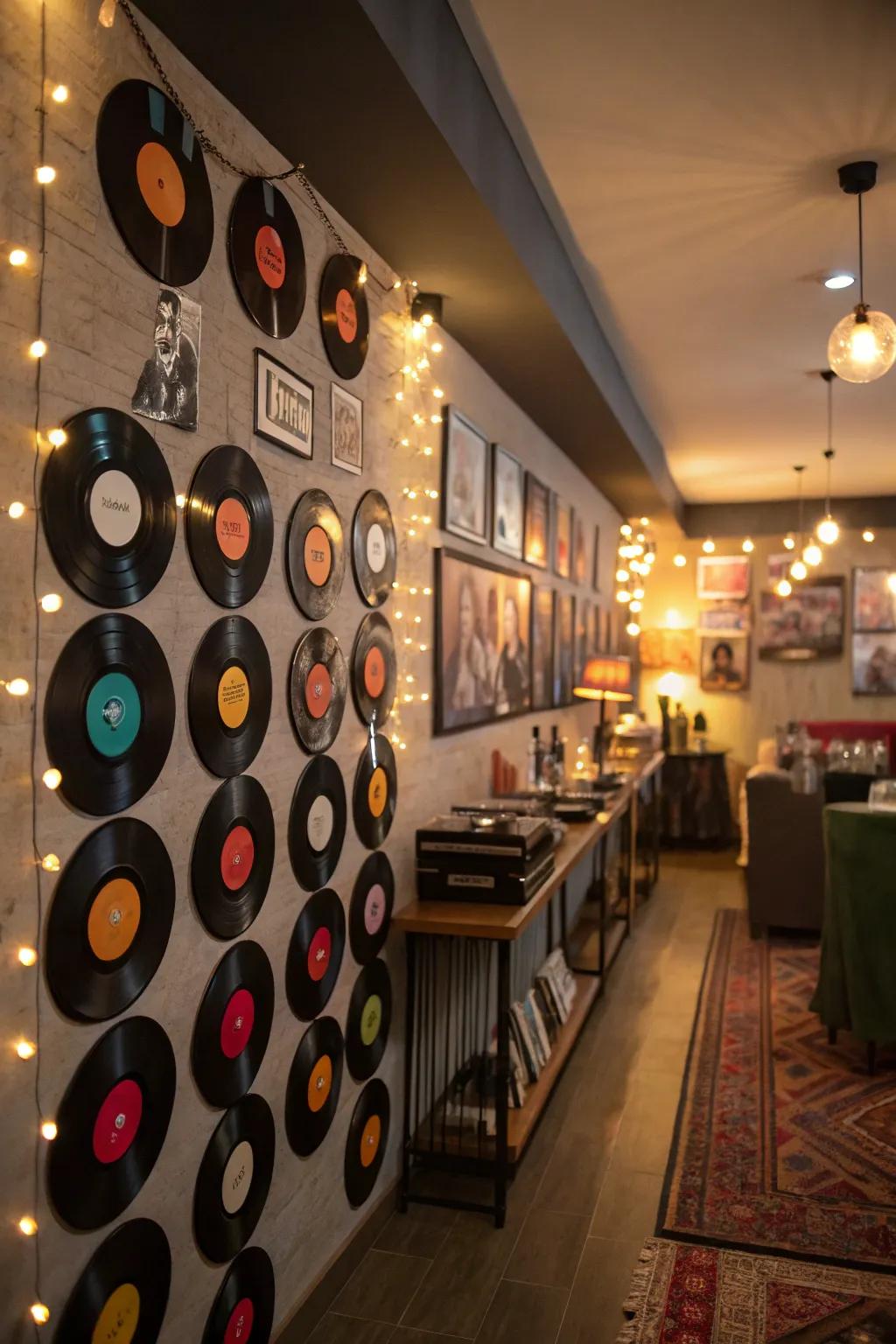 Vinyl records create a nostalgic backdrop for an 80s party.