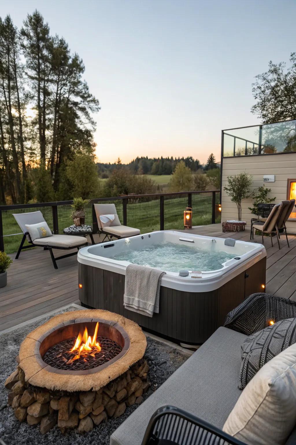 A fire pit brings warmth and ambiance to your hot tub evenings.