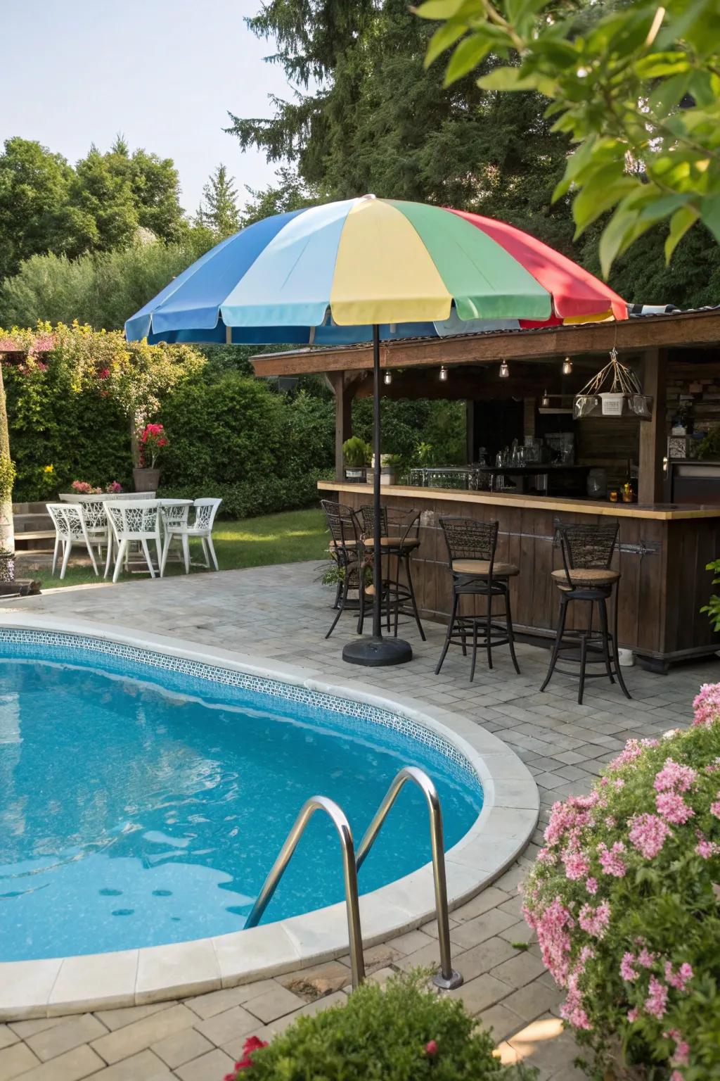 Bring vibrant shading to your pool bar with a stylish patio cover.