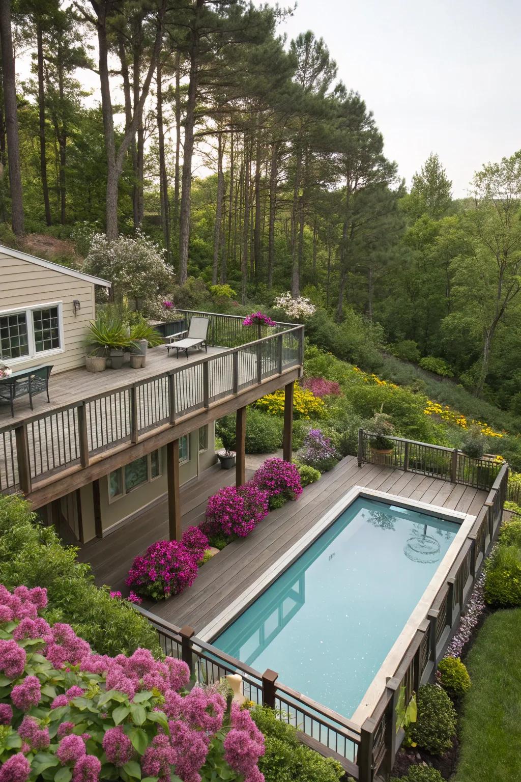 Appreciate the views from a raised pool deck.