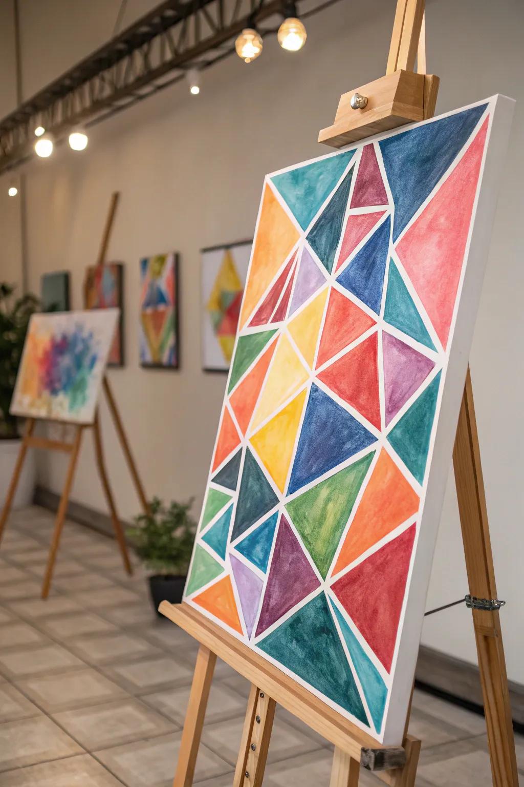 A vibrant abstract watercolor showcasing symmetrical shapes.