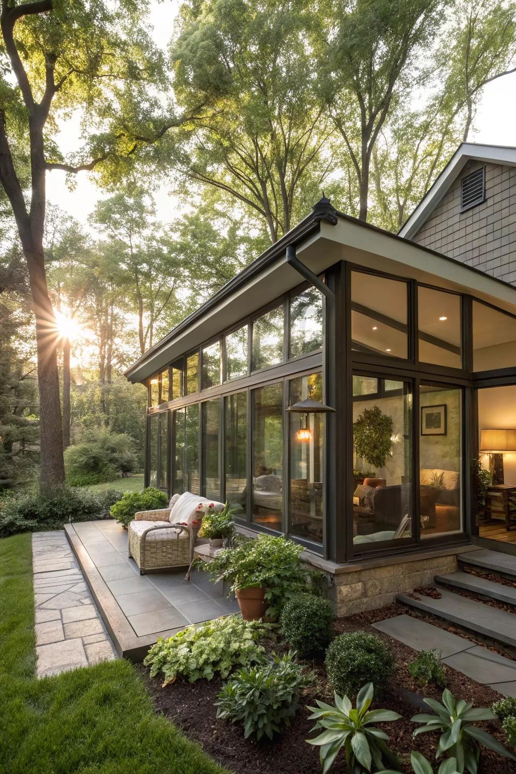 A sunroom where nature feels embraced
