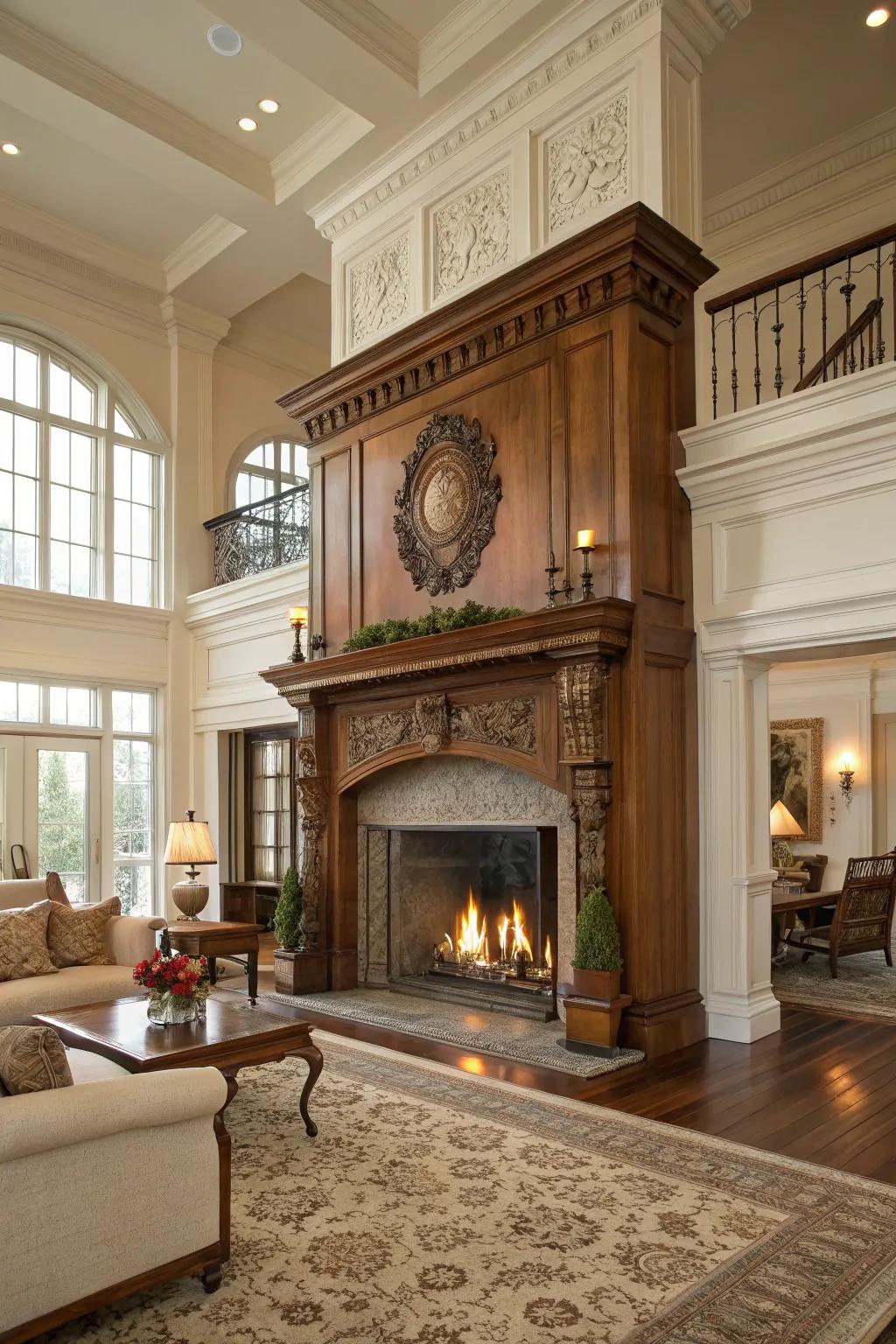 An imposing hearth serving as the comfortable core in a colonial living space.