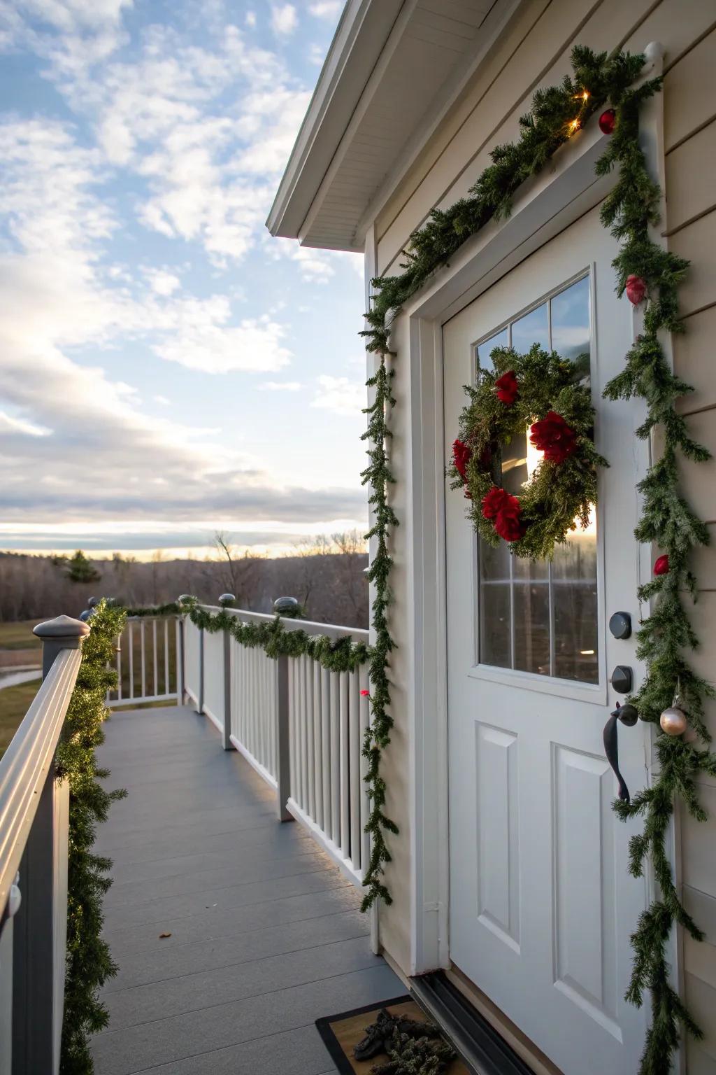 Natural plant adornments and a portal band usher in celebratory delight to this balcony.