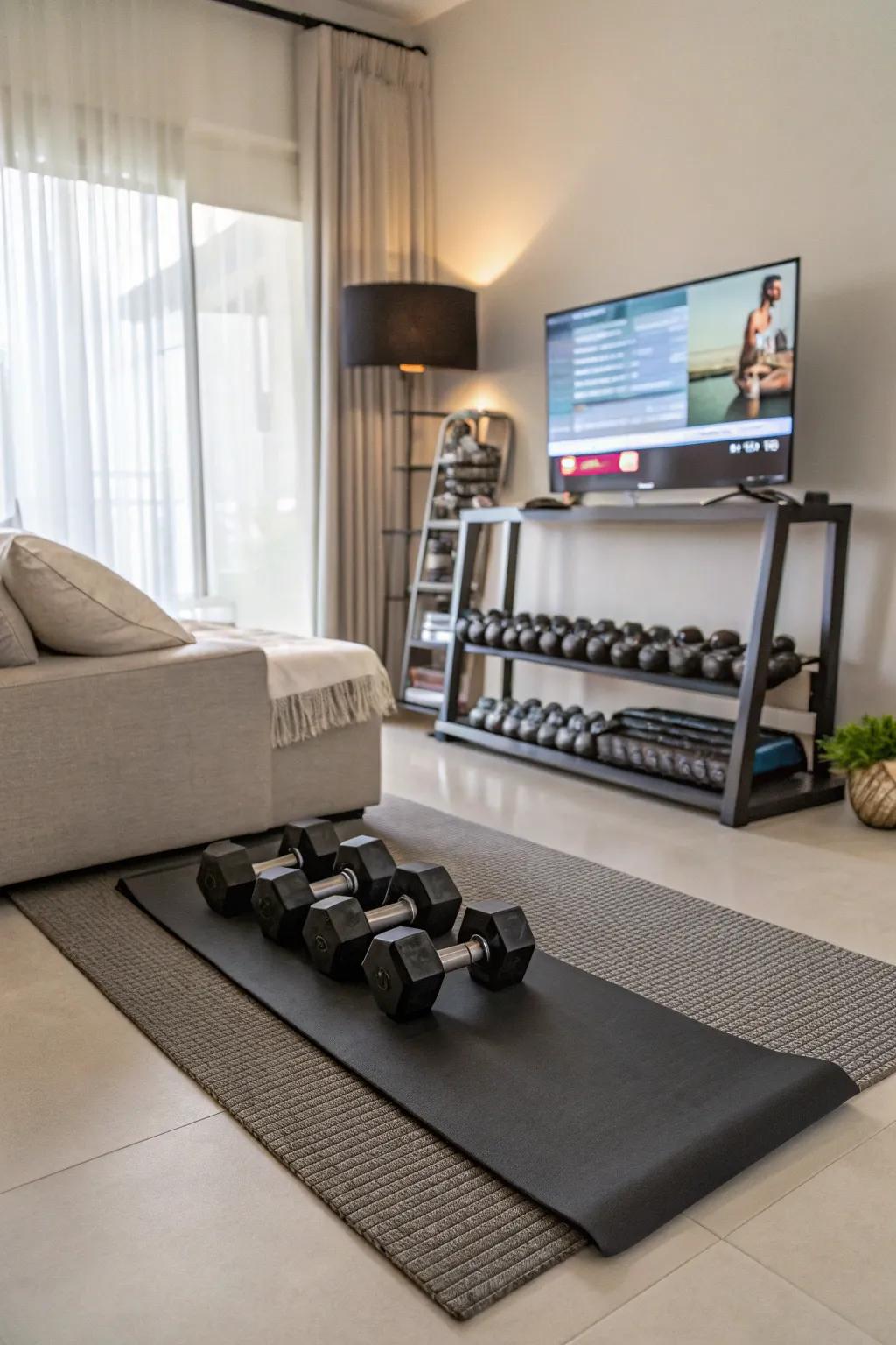 Mix your gym with your chill out area for a space that can be used for multiple activities.