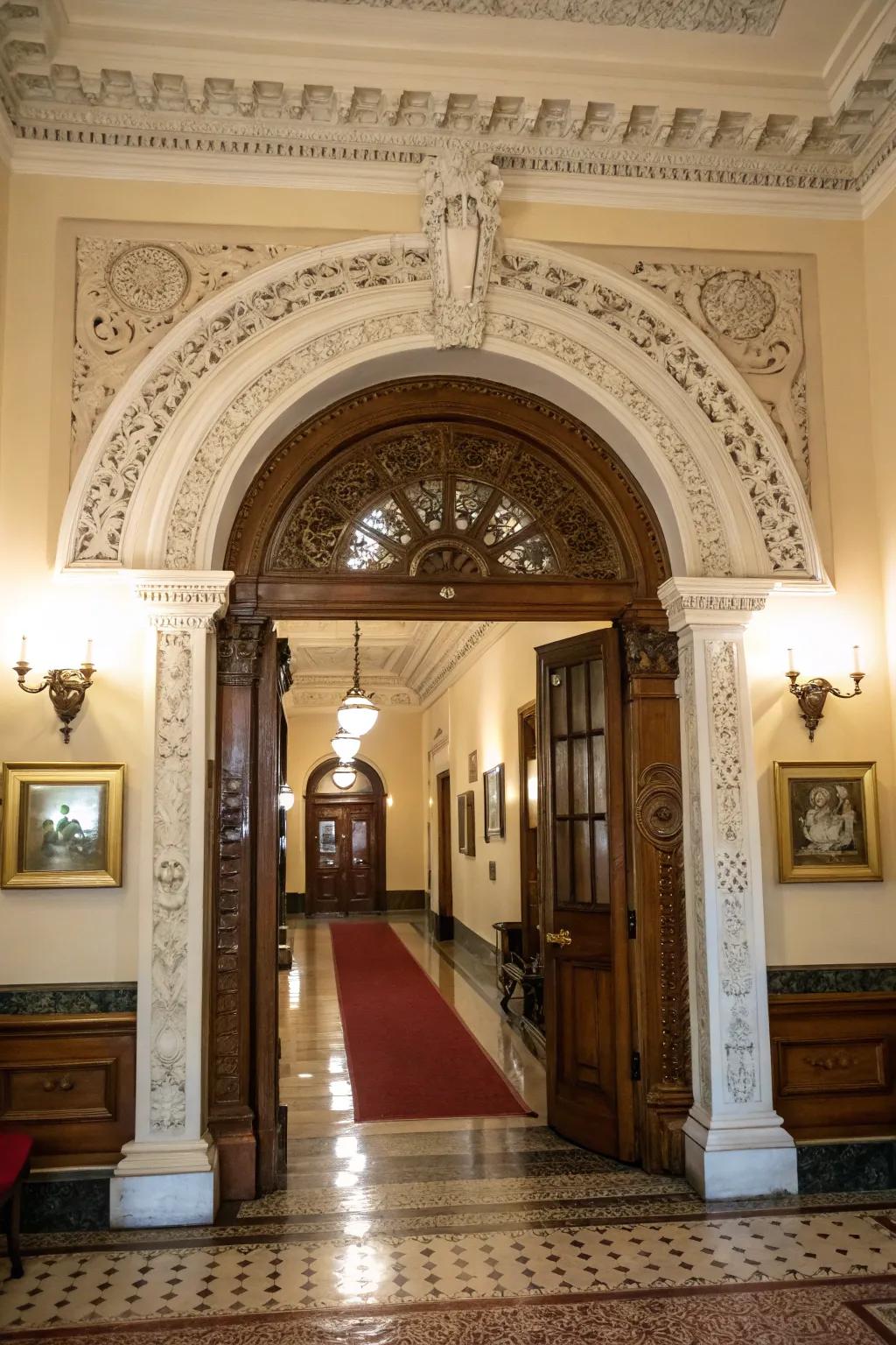 A traditional arched doorway radiating ageless sophistication within a classic interior setting.