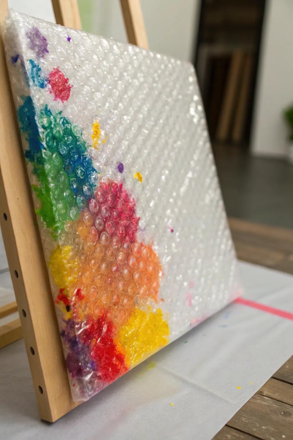 Create playful textures with bubble wrap for an engaging art piece.