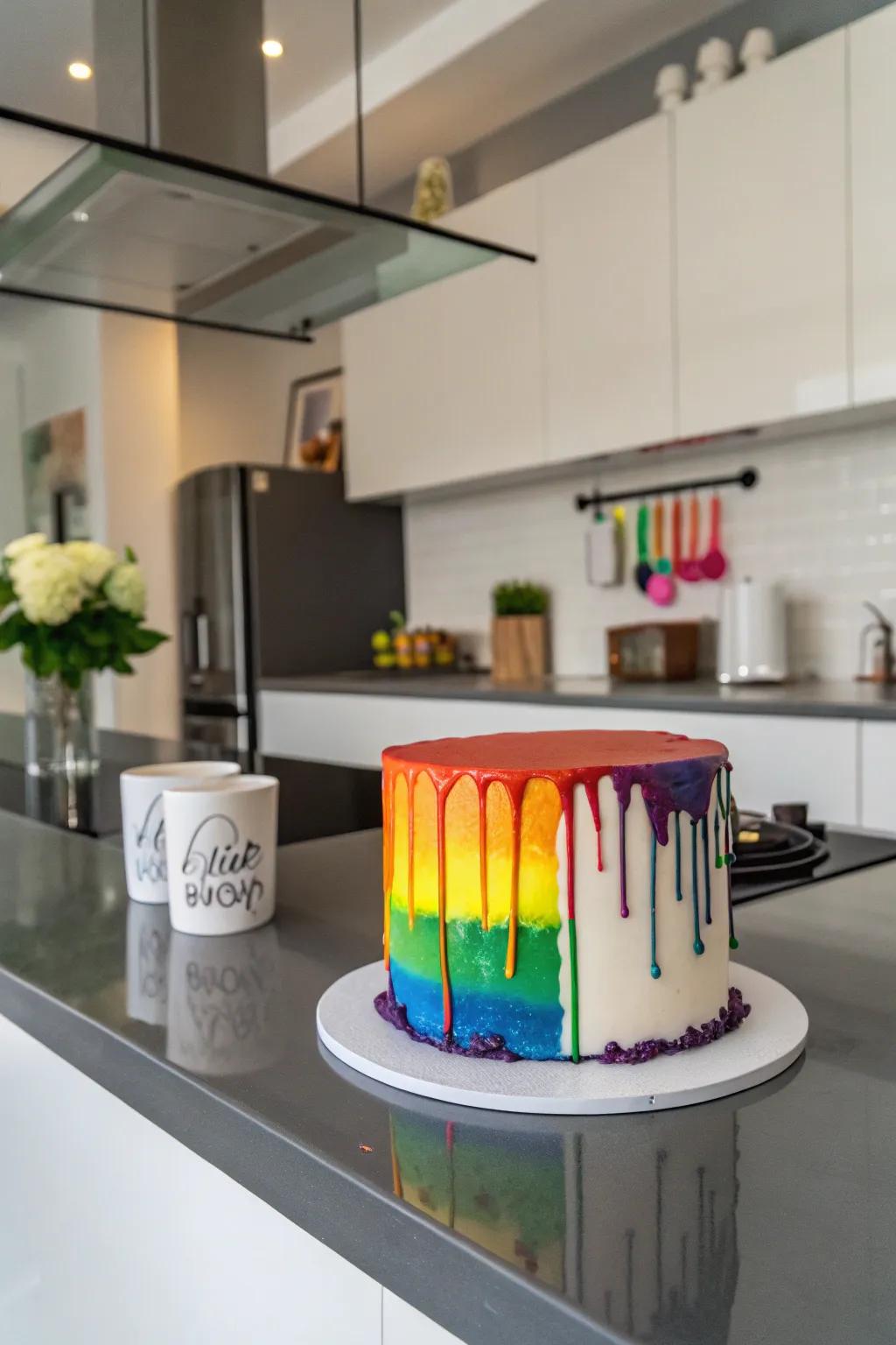 The dripping paint effect cake brings excitement and a burst of color to every gathering.