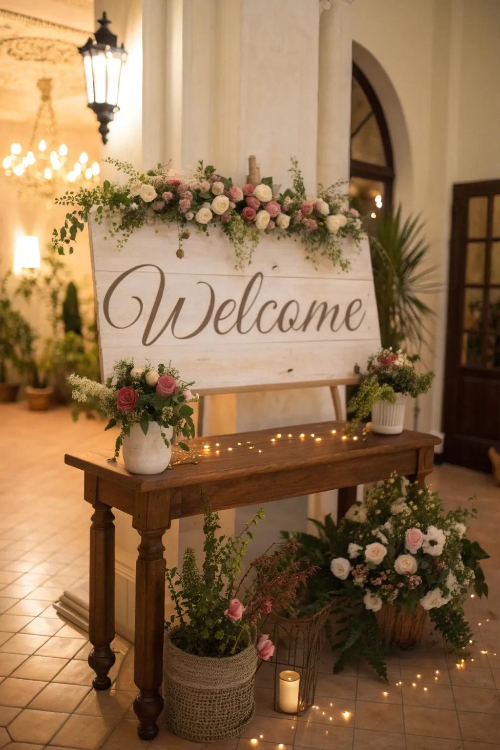 A bespoke greeting display adds a loving touch to the design.