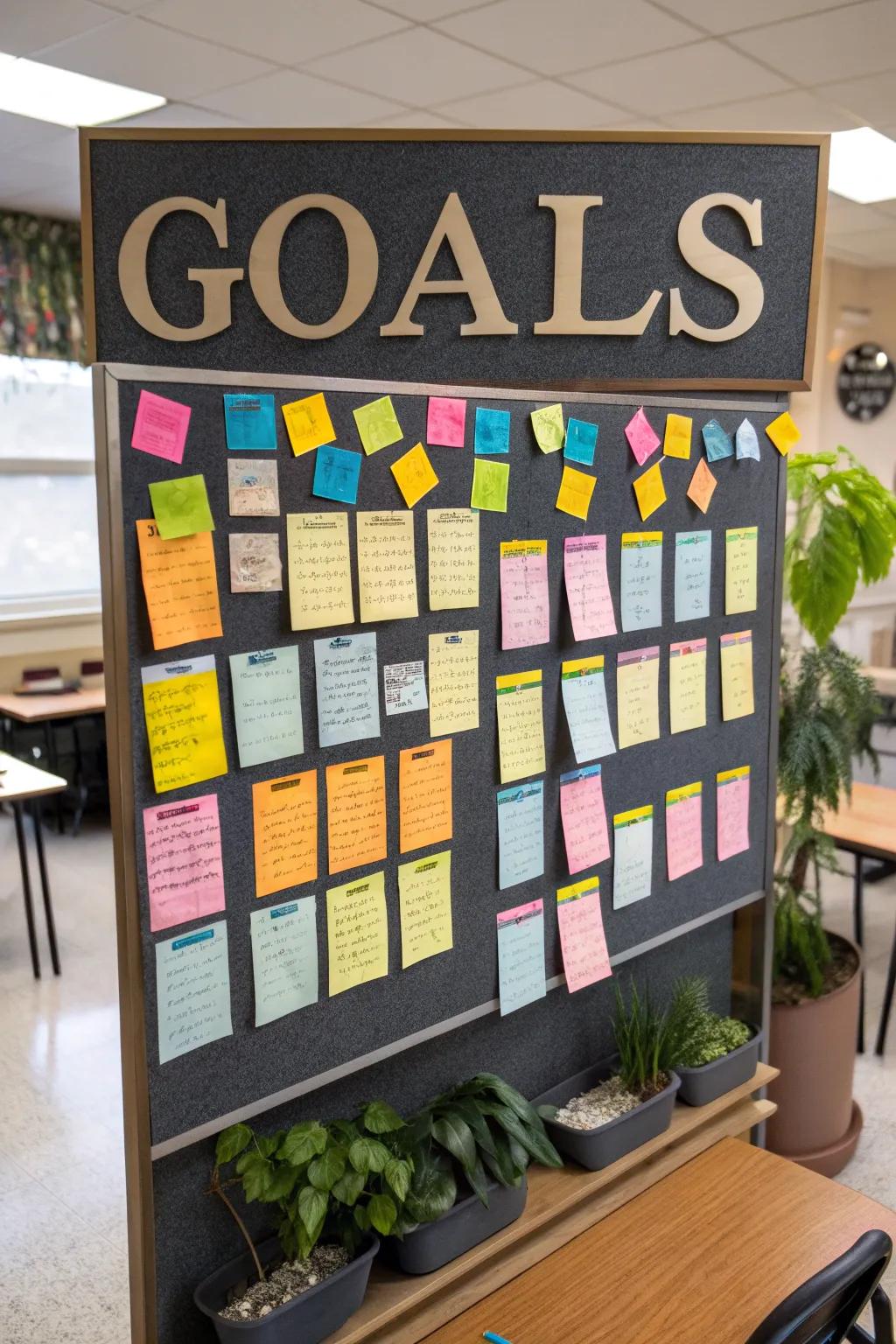 An interactive bulletin board designed for student goal-setting, fostering motivation and achievement.