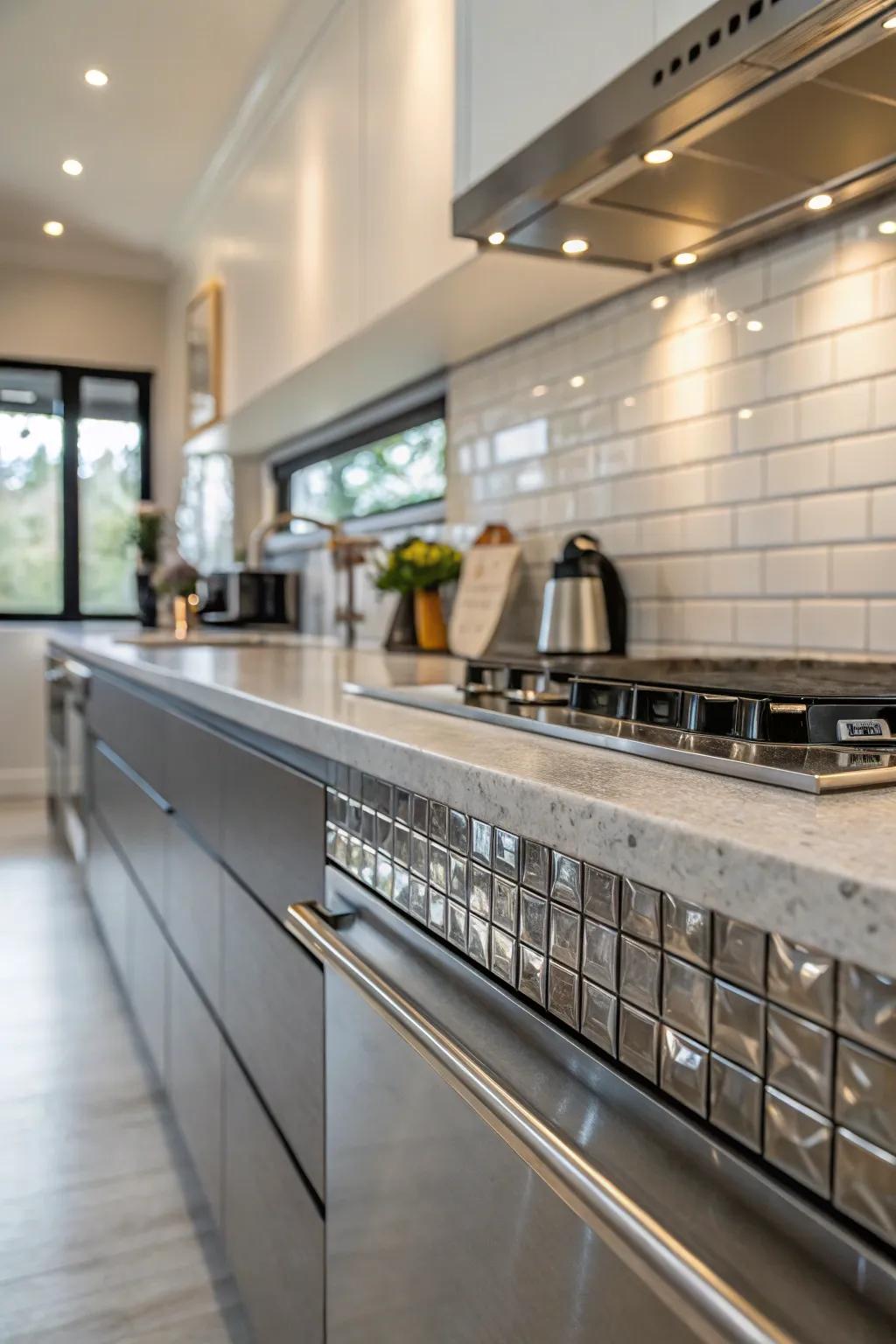 Steel borders evoke a modern, industrial atmosphere.