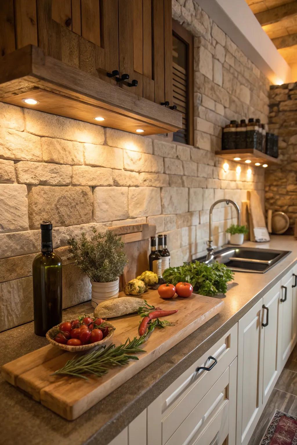 Invite the outdoors inside with a country rock covering.