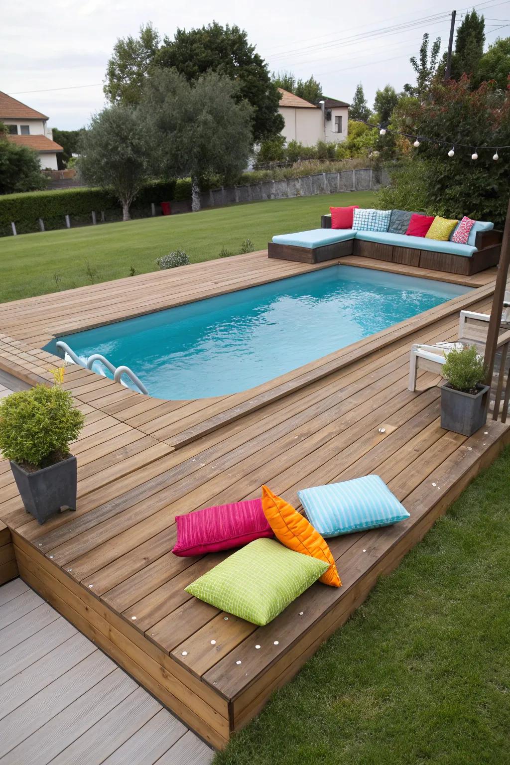 Lounging by the pool is even more enjoyable with built-in seats.