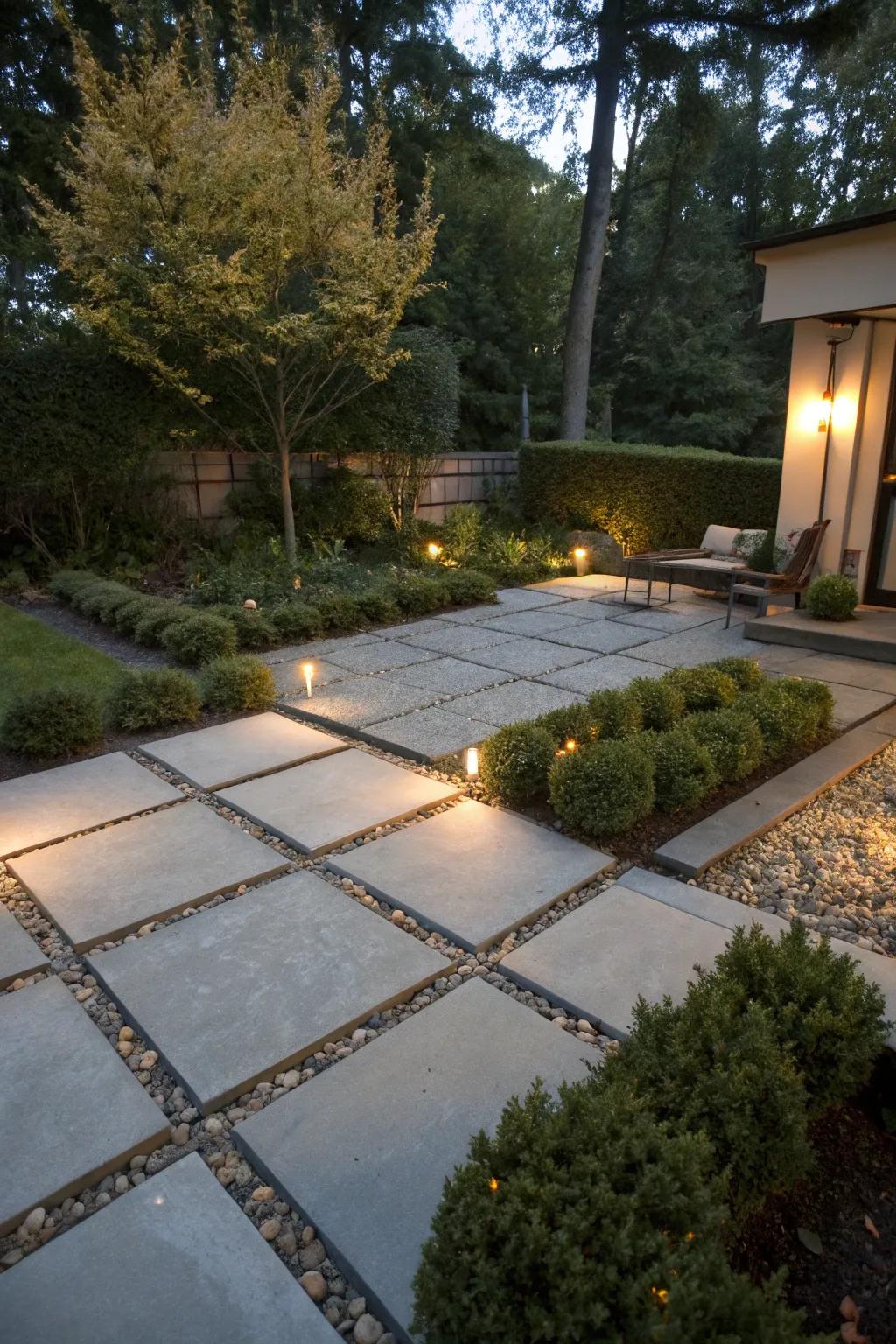 Incorporate stones with concrete for a visually appealing and useful layout.