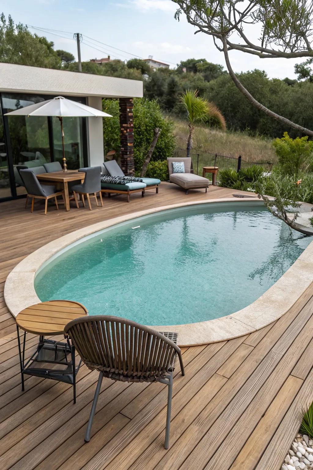 Warm wood decking accentuates the inviting vibe of the pool.