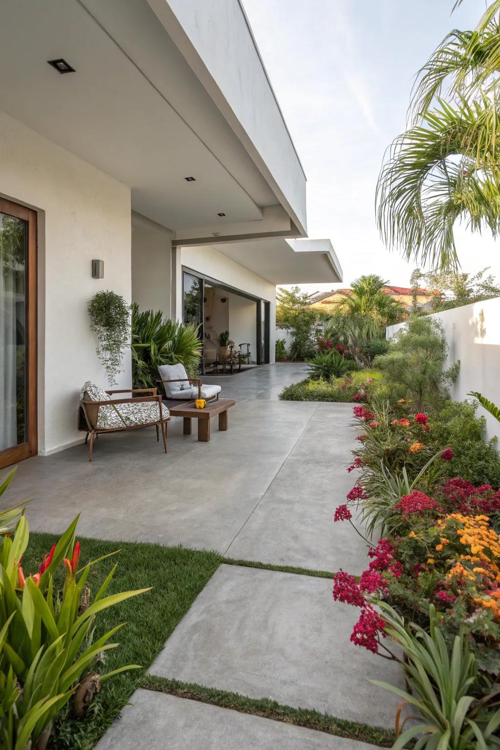 Smooth concrete slabs fashion a modern and minimalistic patio.