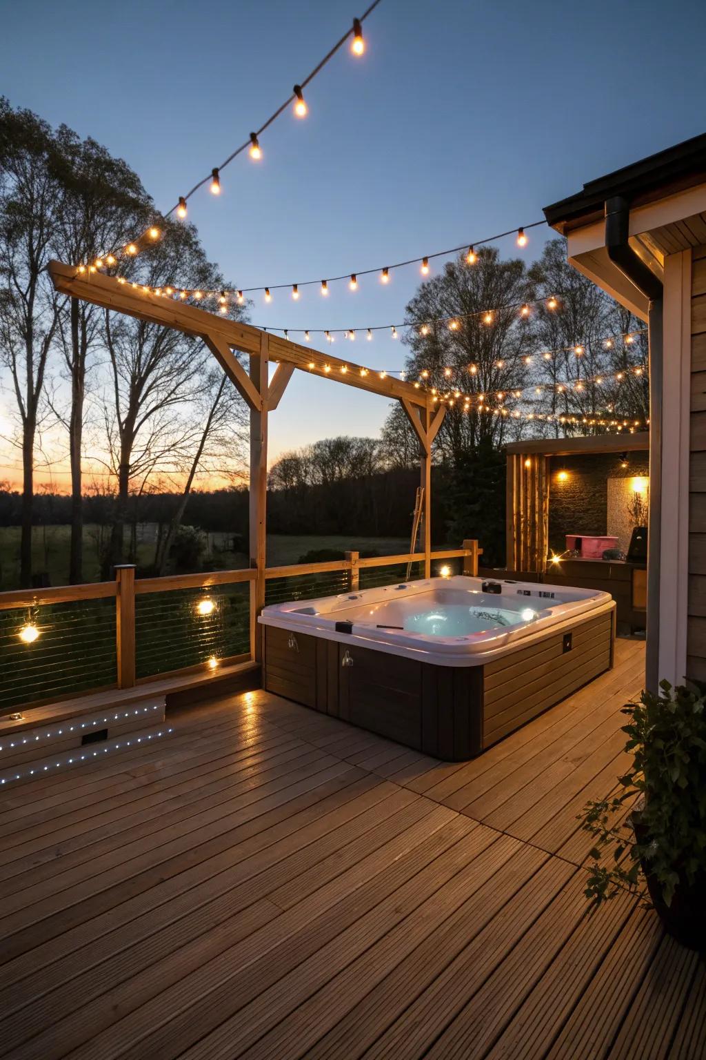 Encompassing lighting upgrades the mindset and convenience of your swim spa deck around evening time.