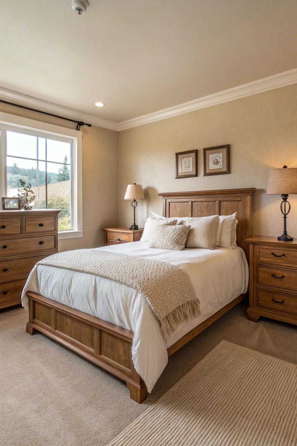 Muted tones foster a serene and harmonious atmosphere.