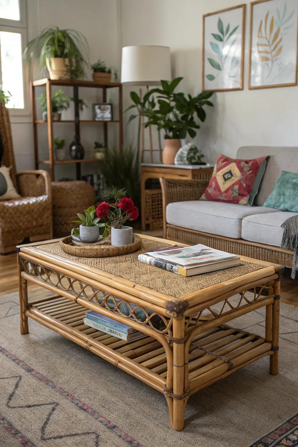Bamboo coffee table as a centerpiece