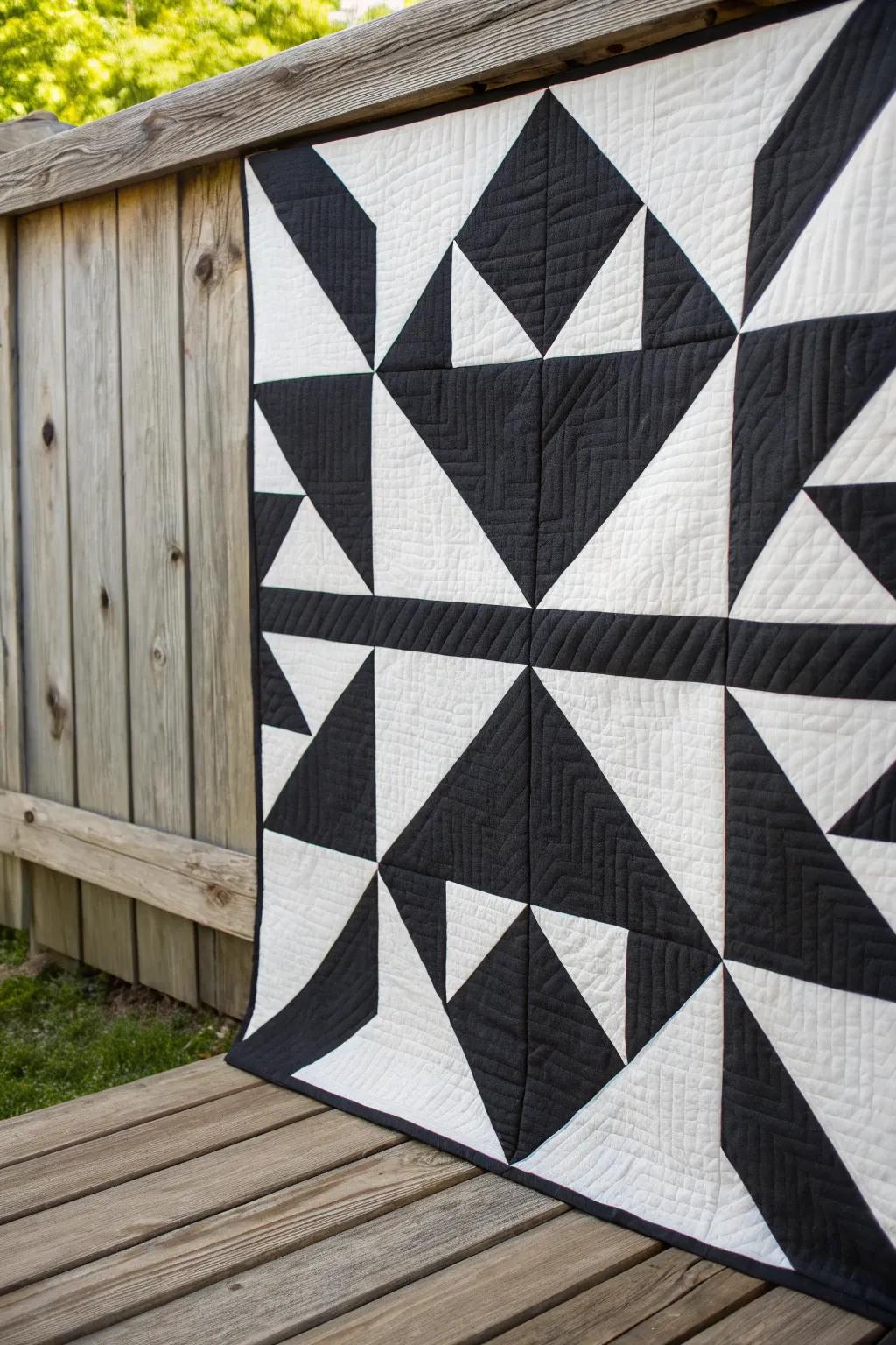 Modern minimalist quilt pattern in black and white.