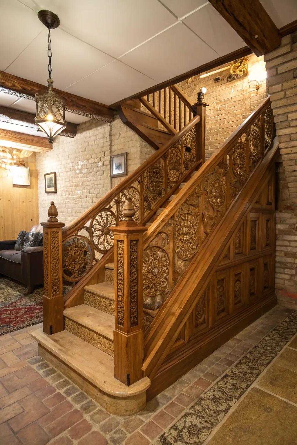 Wooden railings add timeless charm to any staircase.