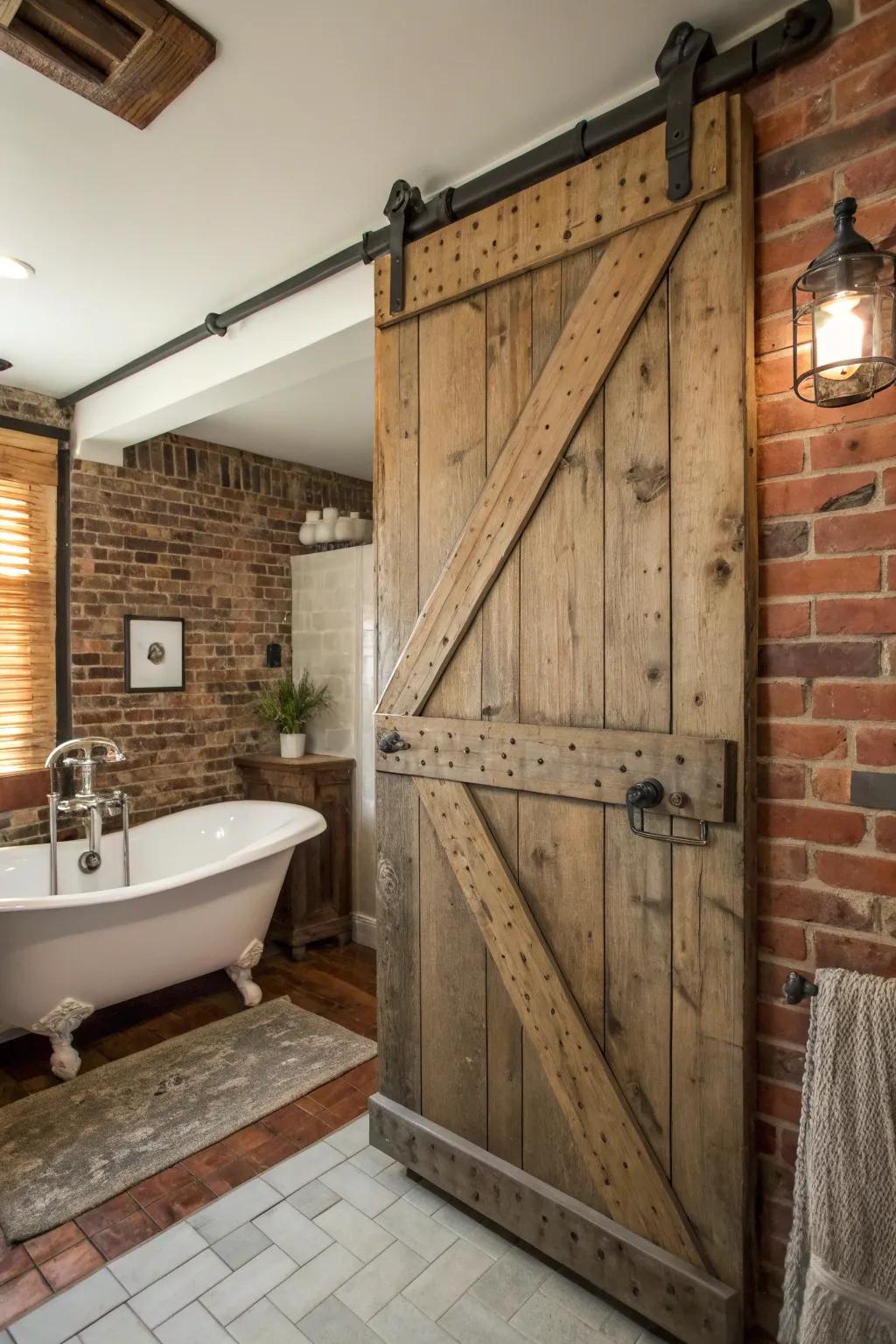 Charming country doors contribute warmth and personality to bathroom aesthetics.
