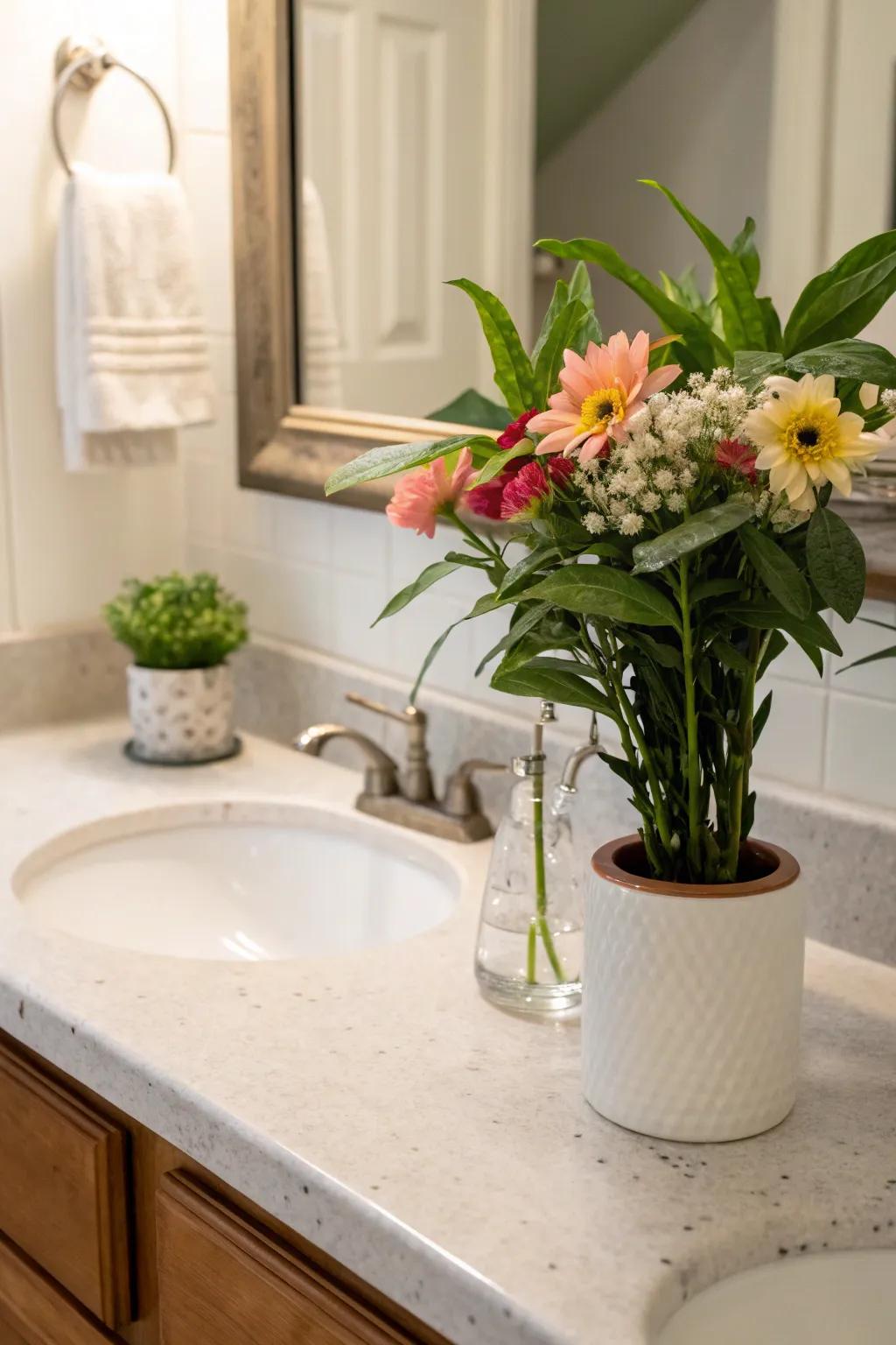 Welcome the splendor of the outdoors with plant life displayed on your countertop.