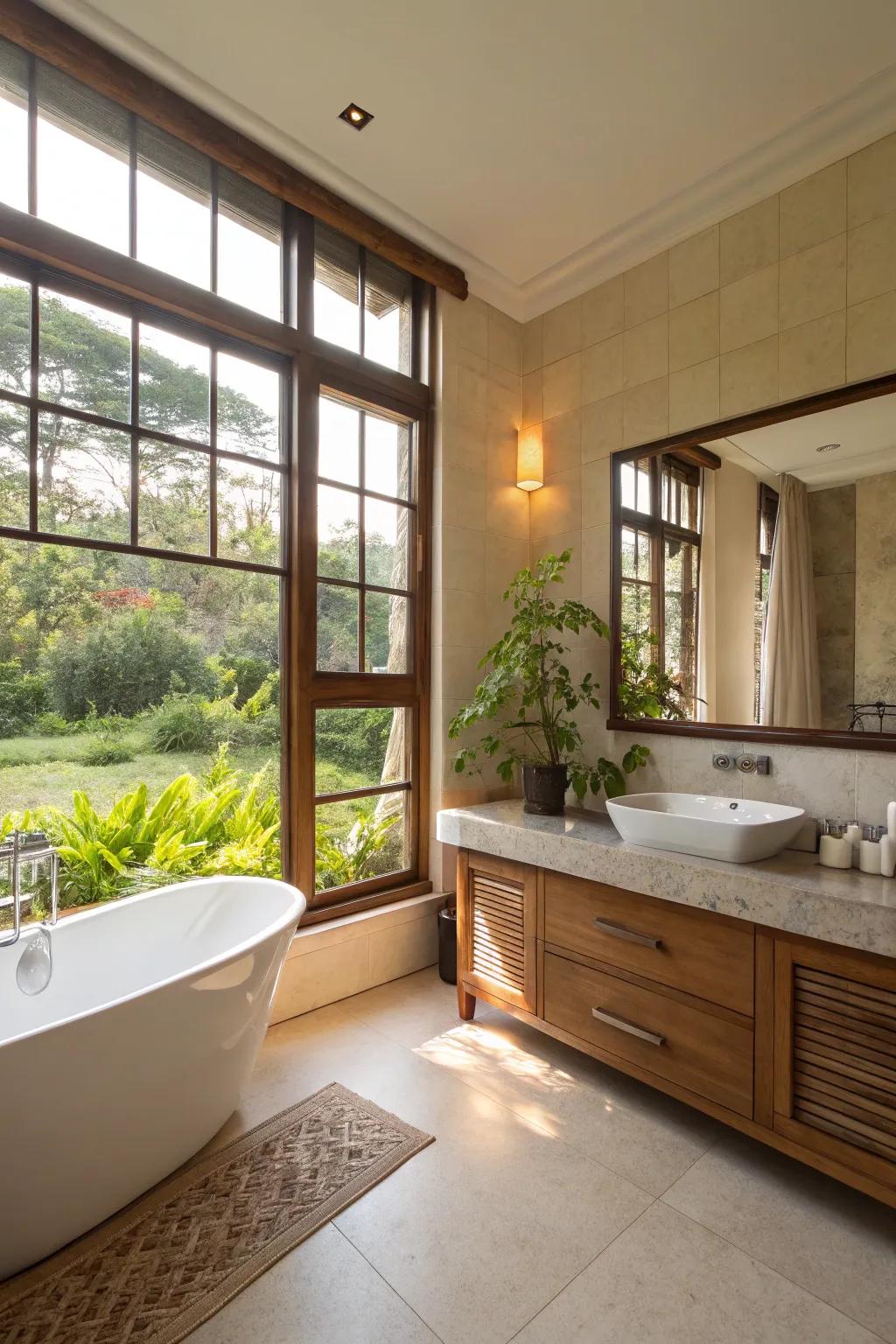 A bright and airy bathroom bathed in natural light.