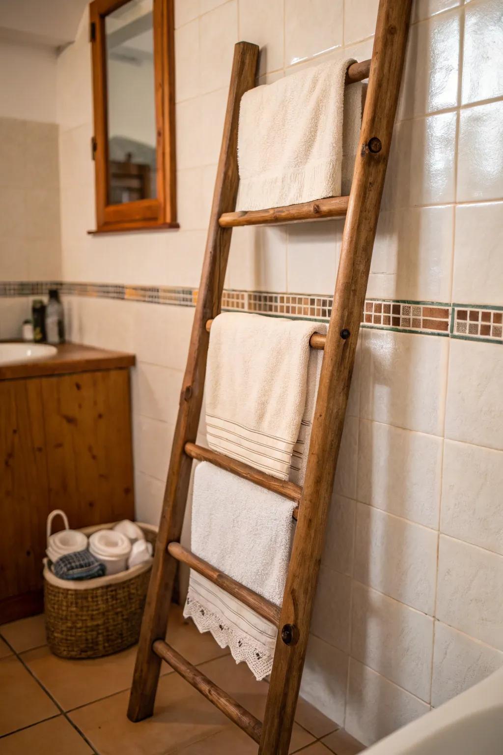 Ladder racks offer a rustic and stylish way to store towels.