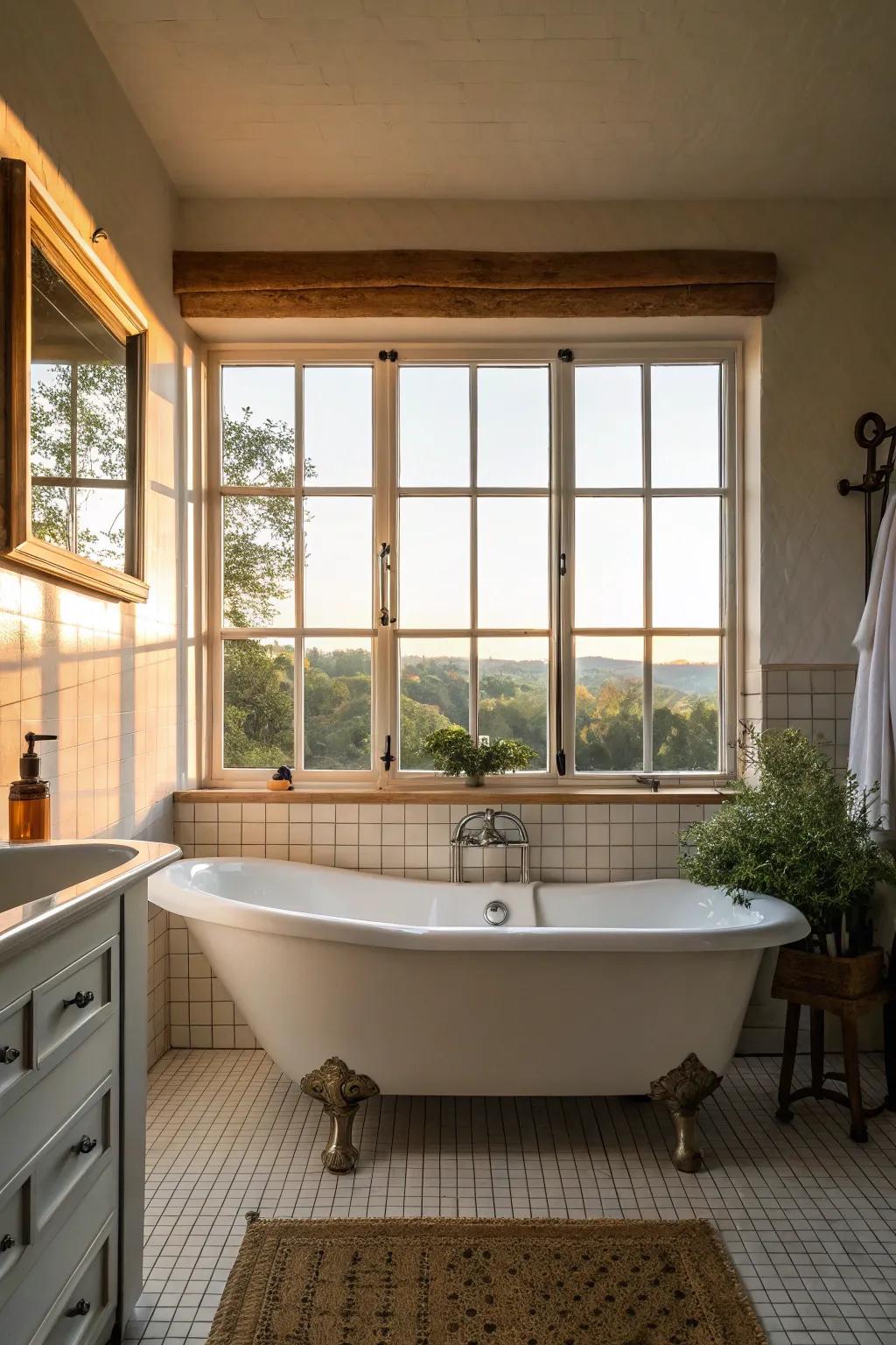 Bathed in sunlight, this bathroom accentuates the refined bathtub.