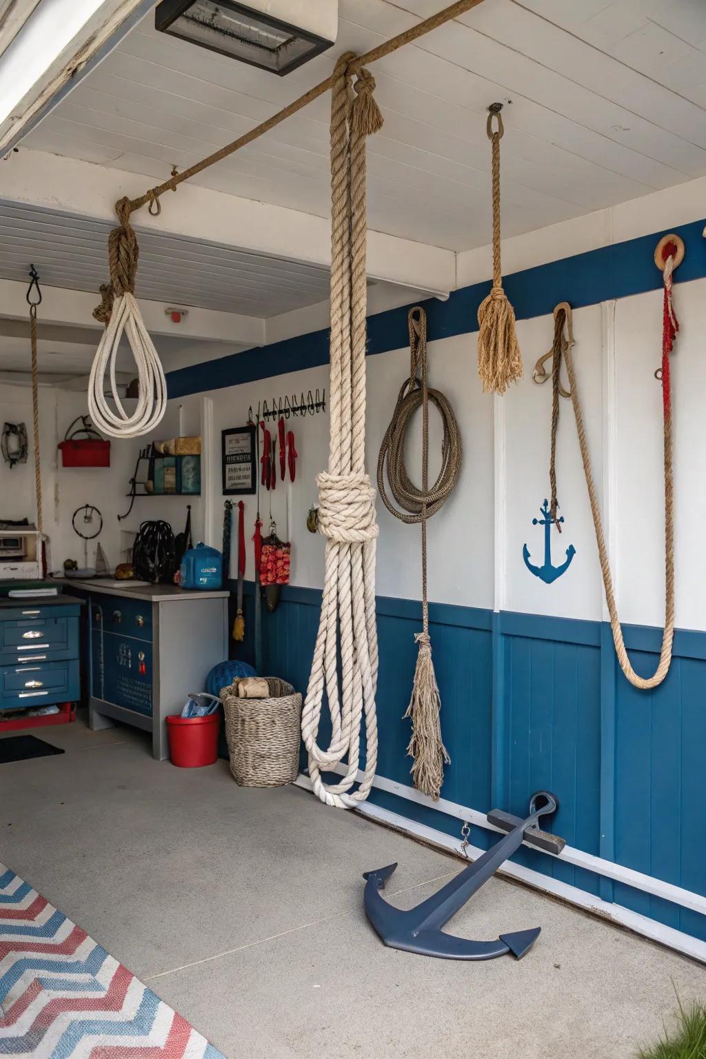 Maritime-themed touches turn this garage into an ocean-inspired haven.